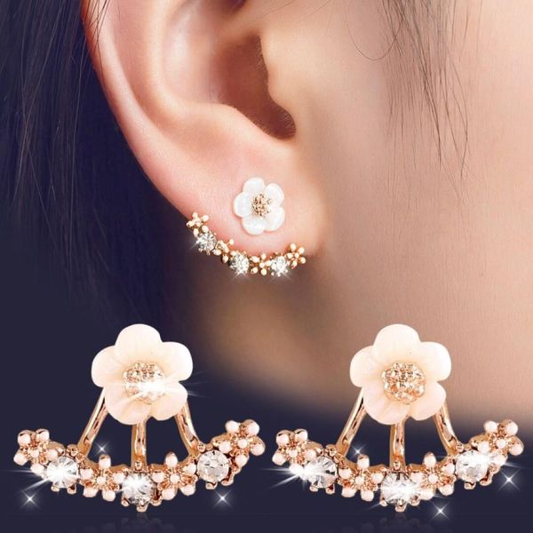 

new fashoin 925 sliver earrings daisy flower ear jacket for women bijoux jewelry brincos pendientes mujer, Golden;silver