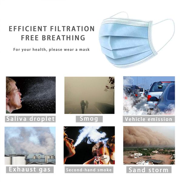 

20шт/50шт гигиены рта маски 3-х слойные маски гриппа нетканые одноразовые защиты от пыли маски маски мелтблаун ткани петлевыми креплениями m