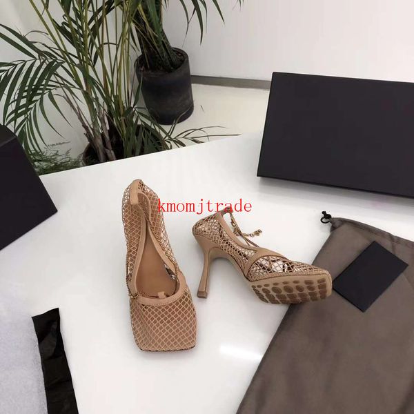 

women designer shoes official quality stretch pumps mesh berry calf mesh square toe pump gold-finish chain new fashion shoes, Red;white
