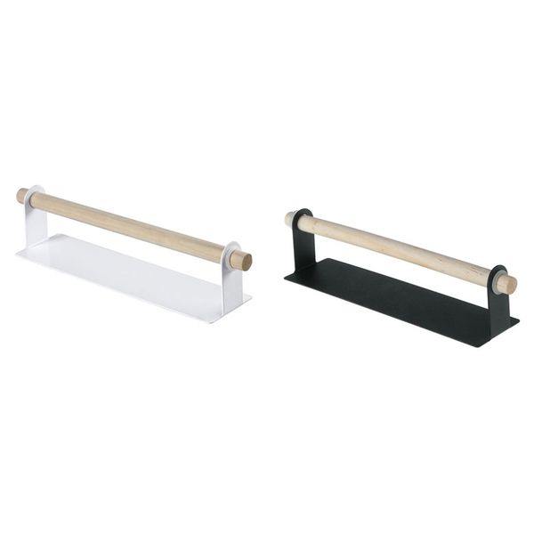 

metal wall hanging holder wood towel shelf bathroom roll paper rag holder plastic wrap film storage racks kitchen accessories
