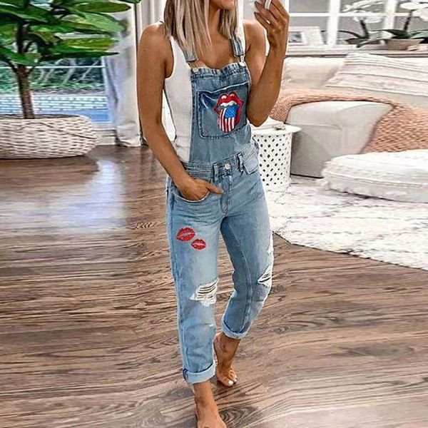

women denim jumpsuits casual slim print denim rompers jeans jumpsuit pocket pants summer overalls, Black;white