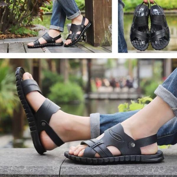 

summer sandals men new men's sandals thick slippers men massage men's slippers perspiration light cool slippers, Black