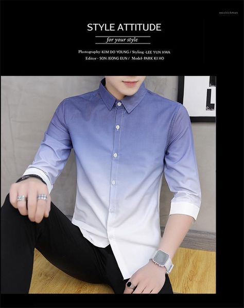 

sleeved shirts summer casual slim button turn down collar shirts mens gradient color clothing mens designer half, White;black