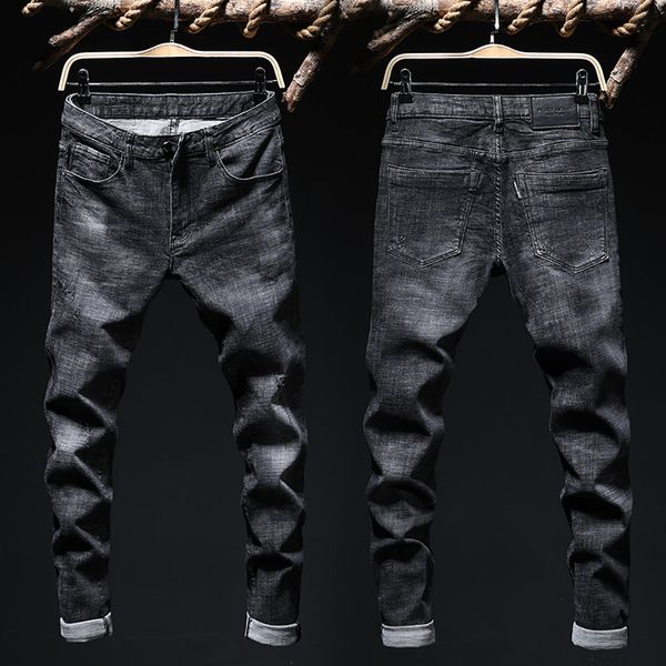 

2019 new stylish fashion men's casual personality printing slim fit denim jeans pants roupa masculina nova listada, Black