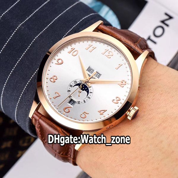 

luxury new complications annual calendar 5396r-012 white dial 5396 automatic mens watch moon phase rose gold case leather watches watch_zone, Slivery;brown