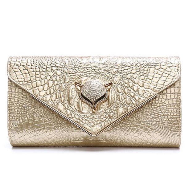 

new fox decorative leather retro elegant shoulder bag fashion chain messenger bag crocodile pattern lady handbag
