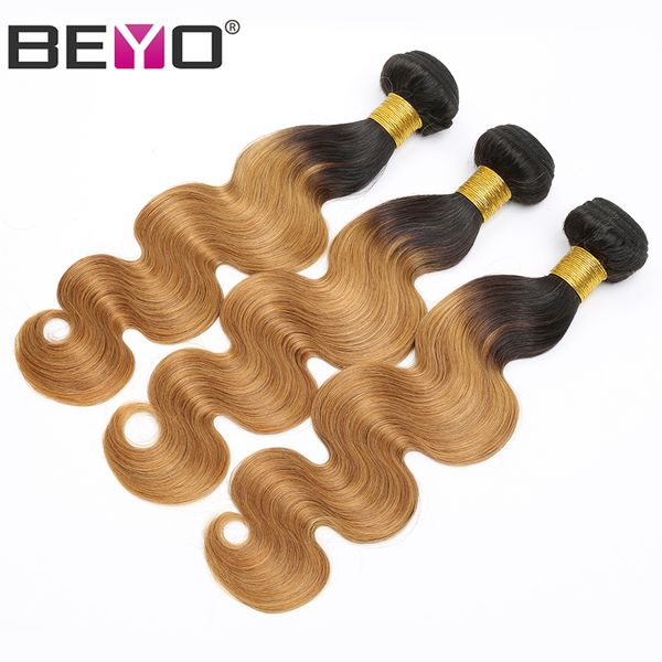 

ombre body wave связки бразильские волосы ткать связки 1б 27 two tone dark roots 3 bundle deals human hair extension remy beyo, Black