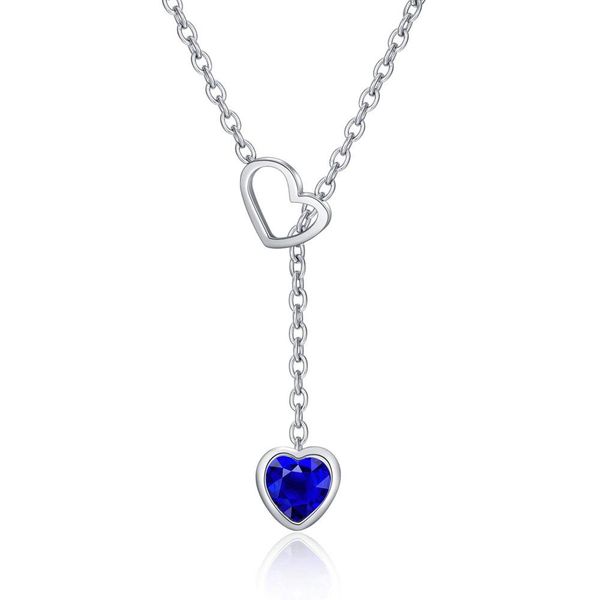 

new fashion womens blue heart diamond pendant adjustable choker necklace cubic zirconia valentine birthday gifts for women jewelry wholesale, Silver