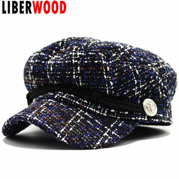 

liberwood womens visor beret hats cap sailor fiddler hat peaked cap knit winter hat for ladies casual streetwear rope flat, Blue;gray