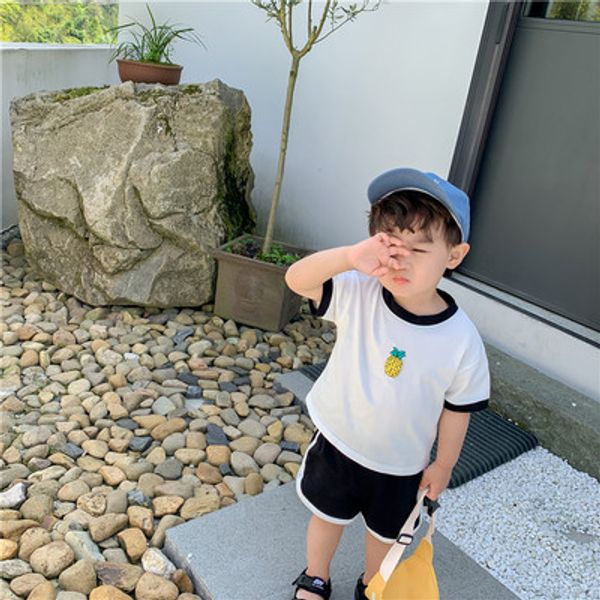 

2020 boys summer suits children casual two-piece suit boys solid color sets kids outdoorwear 2020 fashion cloth baby short sleeve sportswear, White