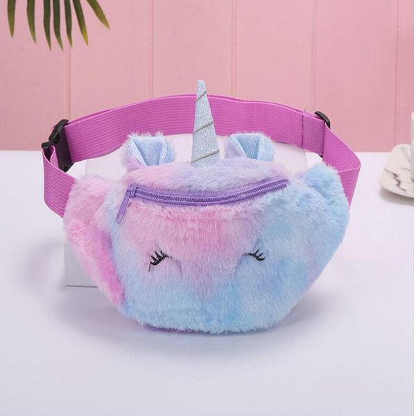 

cute unicorn female waist bag kids fanny pack cartoon plush women belt bag fashion travel phone pouch chest bag school backpack for lxadj, Blue