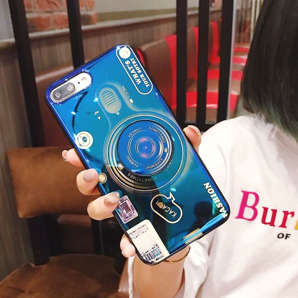 

girl style retro for iphone 8 plus camera case with multi-function kickstand designer phone case blue-ray silicone for iphone xs max case