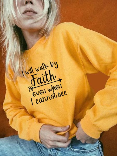 

толстовка i will walk вера printed нового прибытие женских смешной длинные рукава повседневного 100% хлопок топы христианского tops, Black