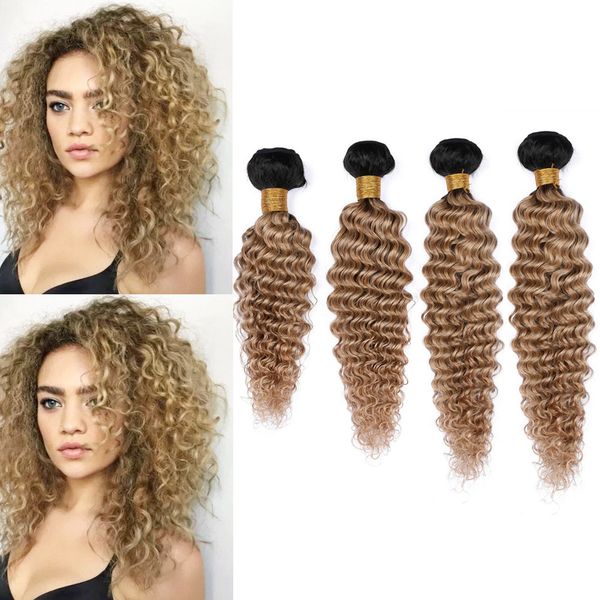 1b 27 Honey Blonde Ombre Deep Wave 4bundles Brazilian Virgin Hair