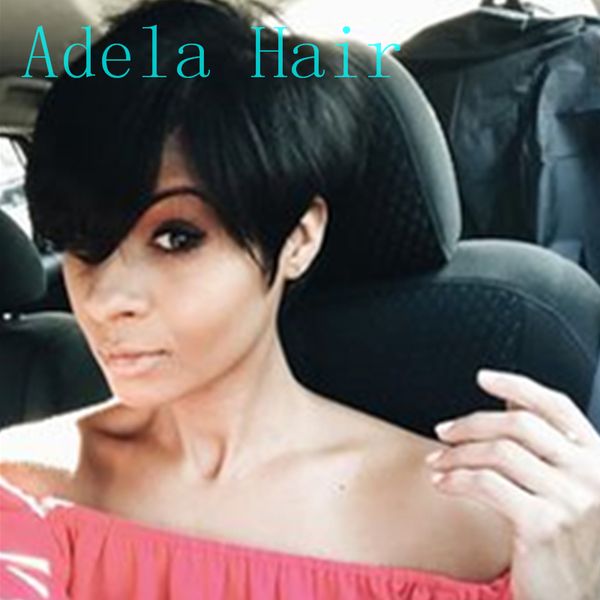Short Bob Straight Wigs With Baby Hair Bangs Peruvian Non Remy Human Hair Full Machine Made For Black Women Geisha Wigs Egyptian Wigs From Adelahair