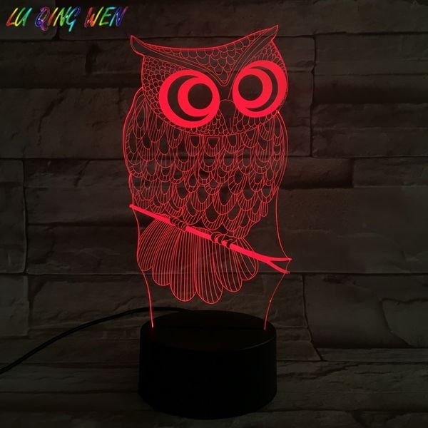 

animal owl 3d night lamp usb charge 7 colors changing bedroom decor lights touch sensor nighthawk bird led night light children