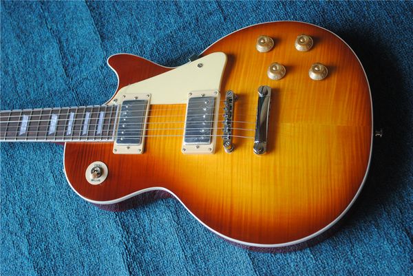 

light yellow electric guitar with rosewood fingerboard ,flame maple veneer,fixed bridge,offering customized services