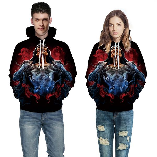 

halloween fashion couple's autumn sweatshirt 3d printed party long sleeve hoodie sweatshirt for couples clothes, Black
