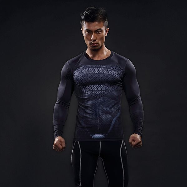 

men's long sleeve compression shirt 3d anime superhero t-shirt tights fitness men's jogging and t-shirts, Black;blue