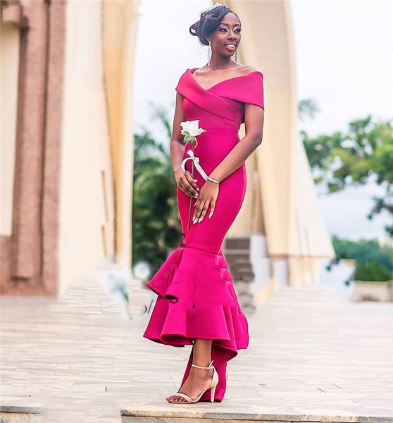 

off shoulder african mermaid bridesmaid dress for women ankle length formal wedding guest dress sale vestido madrinha, White;pink