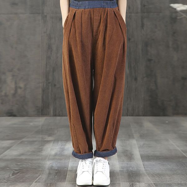 

autumn trousers women's corduroy pants 2019 elastic waist pantalon woman palazzo female casual velvets pant oversized turnip 5xl, Black;white