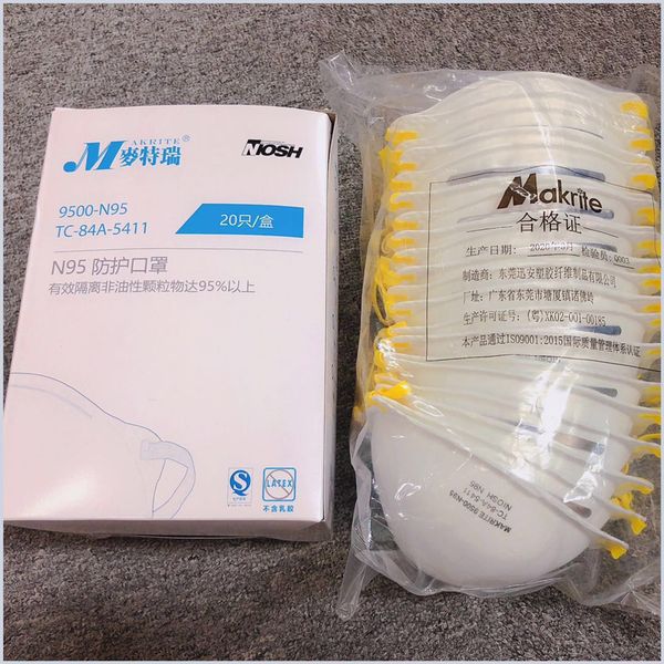 

ready to ship makrite 9500 n95 mask protective dustproof respirators ffp2 mask 20pcs/1pack in stock