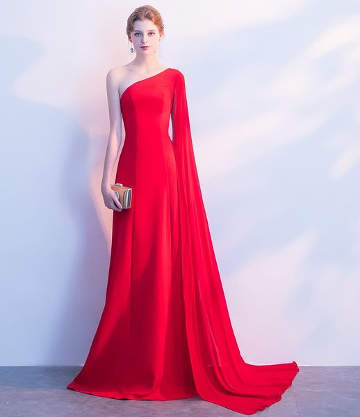 

new and elegant red chiffon formal mermaid evening dresses black single shoulder long dresses party prom dresses dh64, Black;red