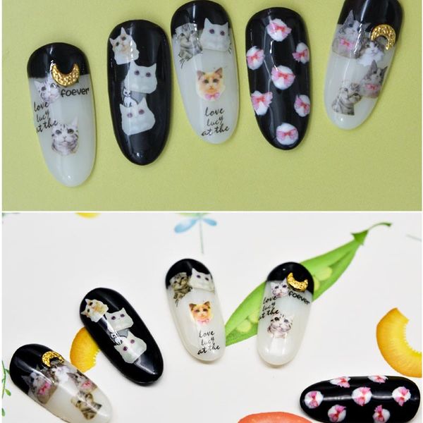 

5 sheet animals cats 3d charm nail art manicure stickers tips decals diy nails decoration v9-drop, Black