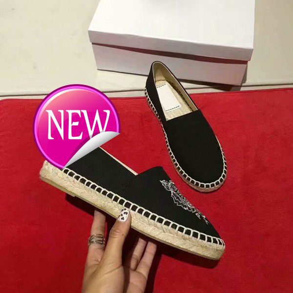 

embroidered straw shoes with tiger head embroidered straw shoes, Black