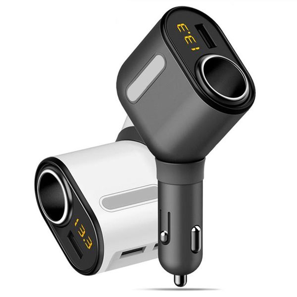 

2019 1 in 3 ports usb car fast charger car cigarette lighter socket splitter power adapter with voltage display