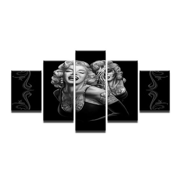 

5 pcs combinations hd tattooed marilyn monroe unframed printed canvas oil painting l home bar wall decoration poster