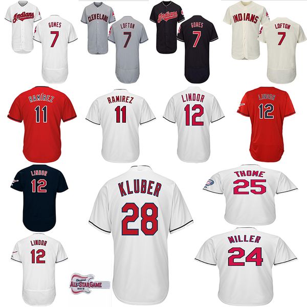 

11 Jose Ramirez 12 Francisco Lindor 7 Kenny Lofton 7 Yan Gomes 24 Miller Ramirez 25 Jim Thome 28 Corey Kluber Baseball Jerseys