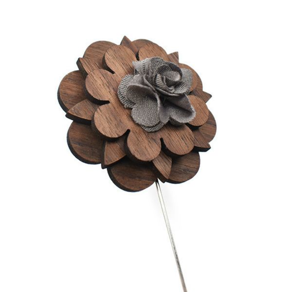 

handmade wooden brooches black walnut high-grade solid wood retro men's suit business event banquet party brooch vintage, Gray