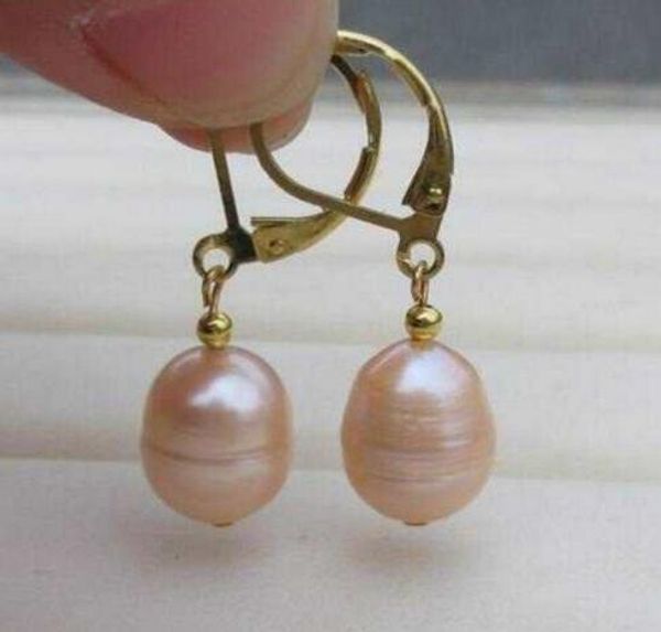 

Â¡hermoso mar del sur 10-12mm rosa perla natural pendiente 14 k/20 de oro amarillo gancho, Silver