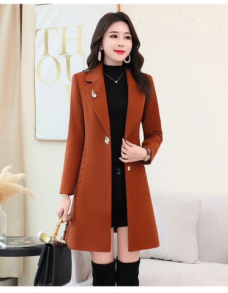 

2019 new autumn and winter coat women coat temperament slim medium and long woolen jacket plus size m---3xl, Black