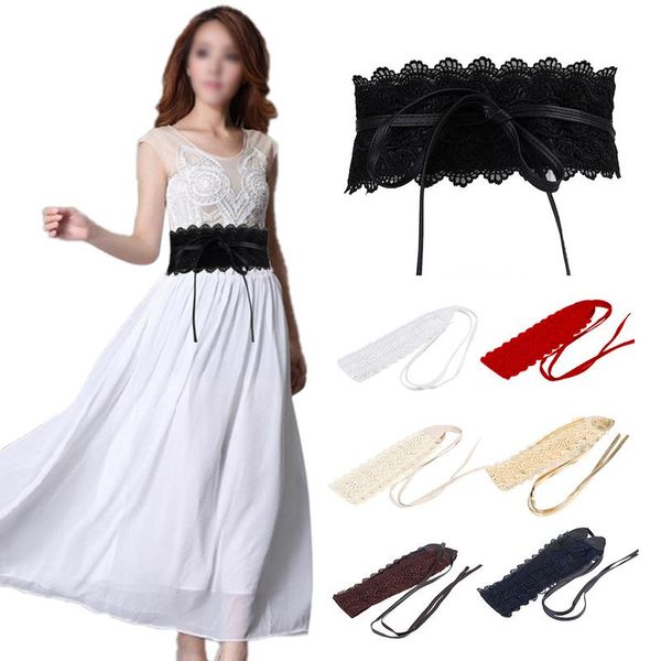 

new lace belt dress wide waistband sweet style solid color women's waistband lace tassel chiffon shirt decorated with dress, Black;brown