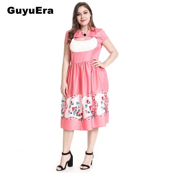

guyuera 2019 new arrival african dashiki woman dress pleated women's retro wind print waist slimming large size, Red
