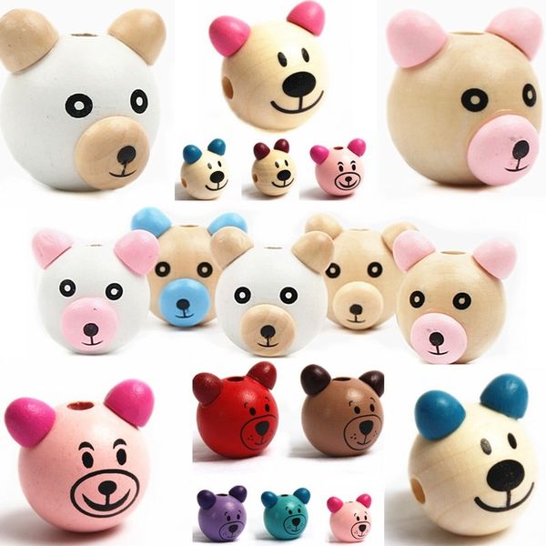 

new wooden cartoon 3d lovely bear beads ball smiling face wooden beads jewelry accessories for children pacifier clip diy making wholesale, Black