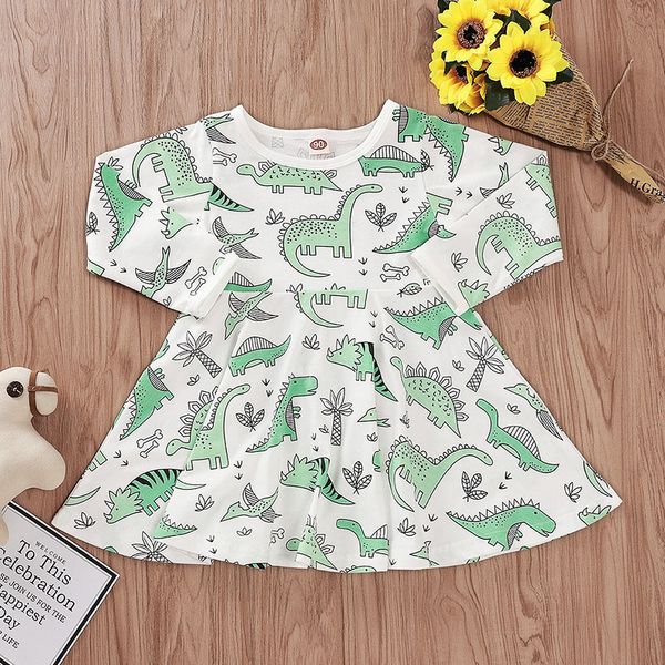 

baby girl a-line dress dinosaur printed long sleeve mini dresses baby girl dresses kids leisure clothes girls 6m-5t 07, Red;yellow