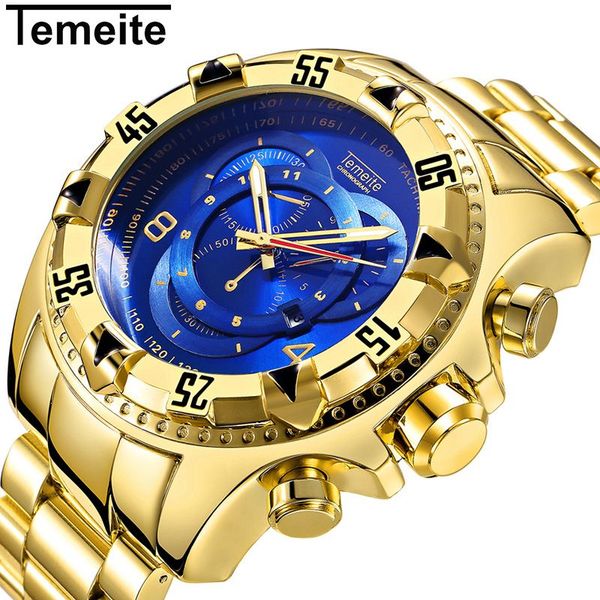 

temeite brand brazil sells luxury men's watches fake three eyes large dial steel band sports watches watches, Slivery;brown