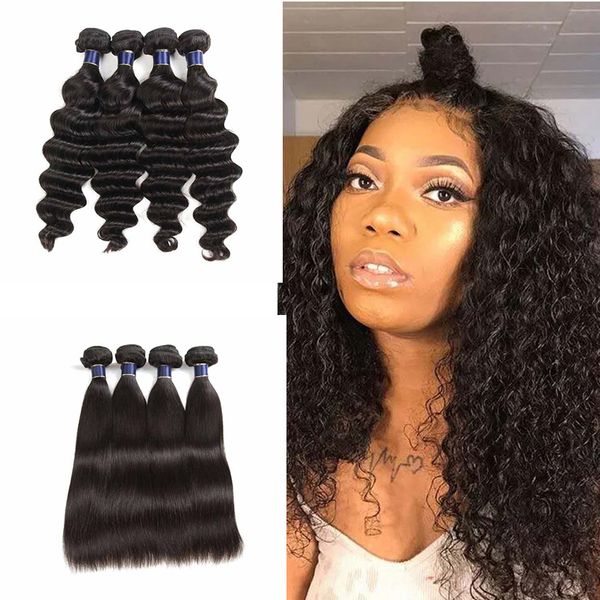 

8а бразильского малазийский virgin сыпучего deep hair extensions 4 пучки 100% человеческие волосы плетение 100г / bundle natural black strai