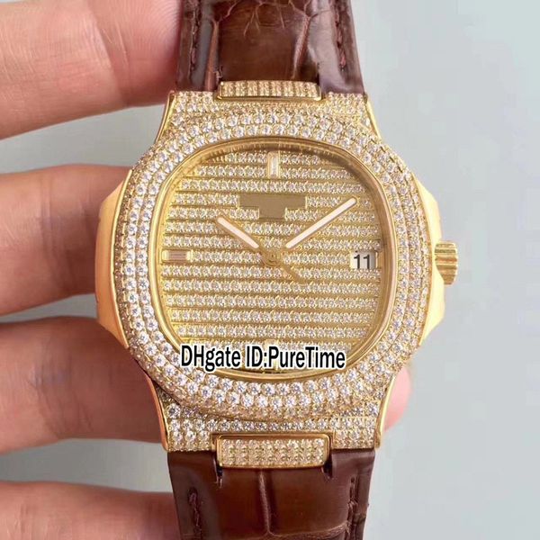 

best edition 5719 / 1g-001 dm завод желтое золото все алмазный чехол miyota 9015 изменить 324cs автоматические мужские часы коричневый кожан, Slivery;brown