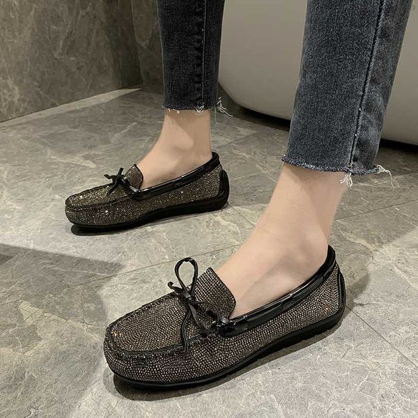 

2020 slip on flats rubber platform shoes women spring crystal loafers ladies shoes round toe pu flat for women doug, Black