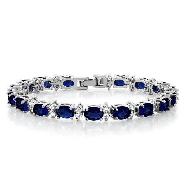 

20.00 ct oval & round blue color cubic zirconias cz tennis bracelet 7, Black