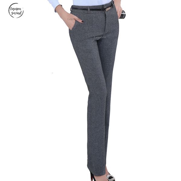 

plus size adjustable pants for women office lady style work trousers straight belt loop wear business design, Black;white