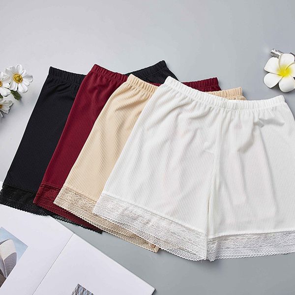

women summer solid color 2019 new lace safety short pants comfy spandex anti-exposed female panties 4 color cozy woman underwear, Black;pink
