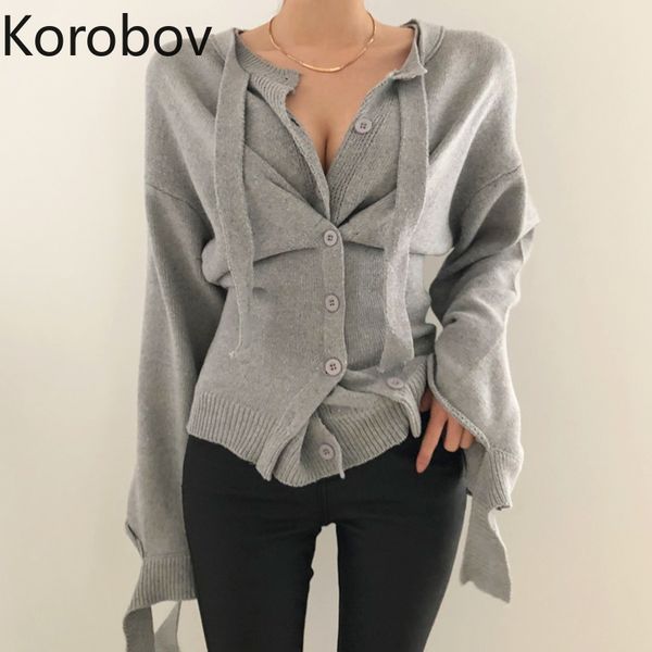 

korobov korean single breasted elegant irregular women sweater slim design knit cardigans vintage long sleeve sueter mujer 78939, White