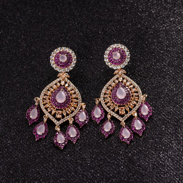

new pattern coloured zircon tassel earrings grace, Golden