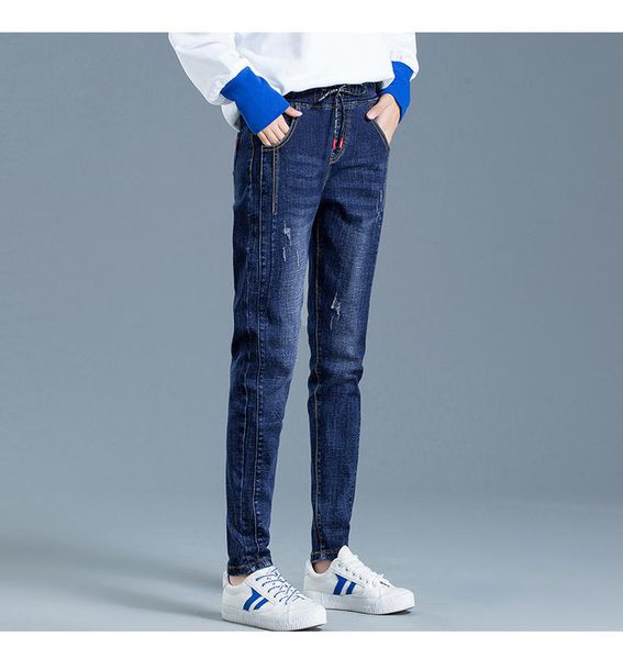 

deep blue tall waist straight jeans new female loose