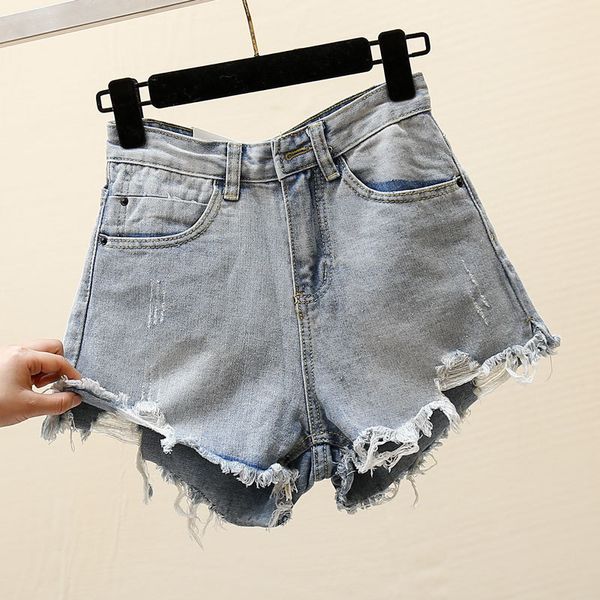 

women's jeans denim shorts 2021 summer fashion leisure korean version hole water wash high waist with thin edge short ins, Blue